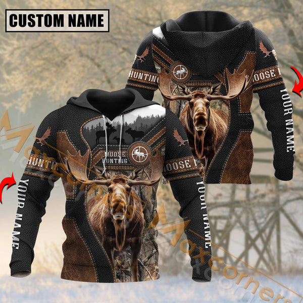 Maxcorners Moose Hunting Camouflage Forest Pattern Custom Name Shirt 3D All Over Printed Clothes