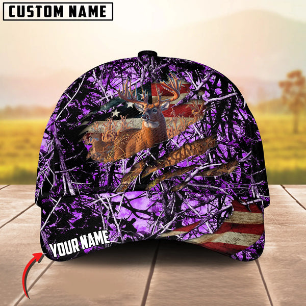 Maxcorners Deer Hunting USA Flag Crack Camo Pattern Personalized Name 3D Cap