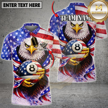 Maxcorners Billiards American Eagle USA Flag 8 Ball Personalized Name 3D Unisex Shirt