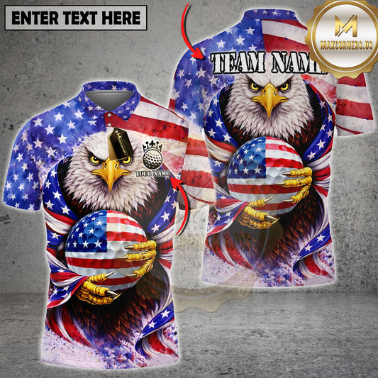 Maxcorners Golf American Eagle USA Flag Golf Ball Personalized Name 3D Unisex Shirt