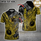 Maxcorners Custom Black And Yellow Flame Tribal Polynesian Bowling Men Polo Shirts, Bowling Team Uniform