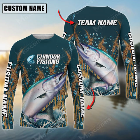 Maxcorners Chinook Fishing Jersey Personalized Name, Team Name Long Sleeve Shirt