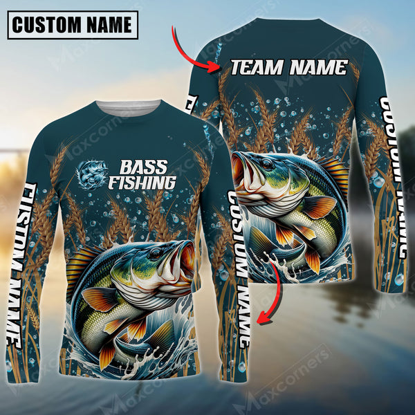 Maxcorners Bass Fishing Jersey Personalized Name, Team Name Long Sleeve Shirt