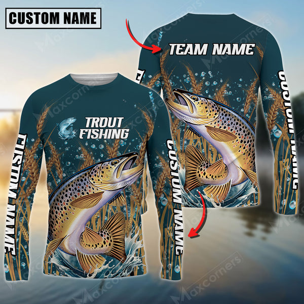 Maxcorners Trout Fishing Jersey Personalized Name, Team Name Long Sleeve Shirt