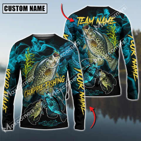 Maxcorners Crappie Fishing Blue Smoke Camo Sun Protection Personalized Name, Team Name Long Sleeve Shirt