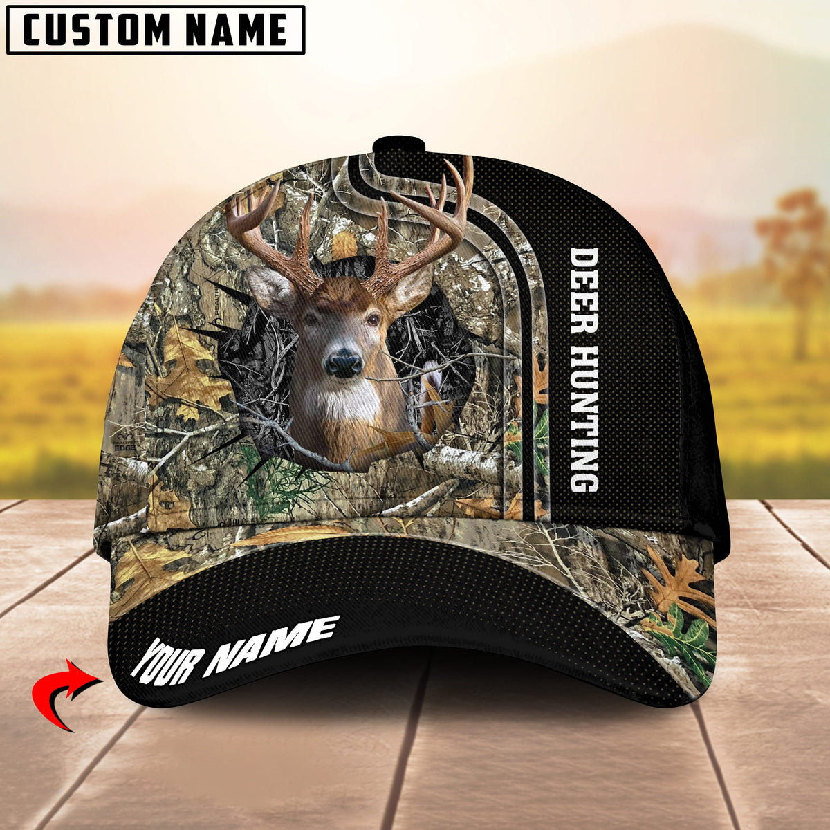 Maxcorners Camo Deer Hunting Pursuit Multicolor Personalized Name 3D Cap