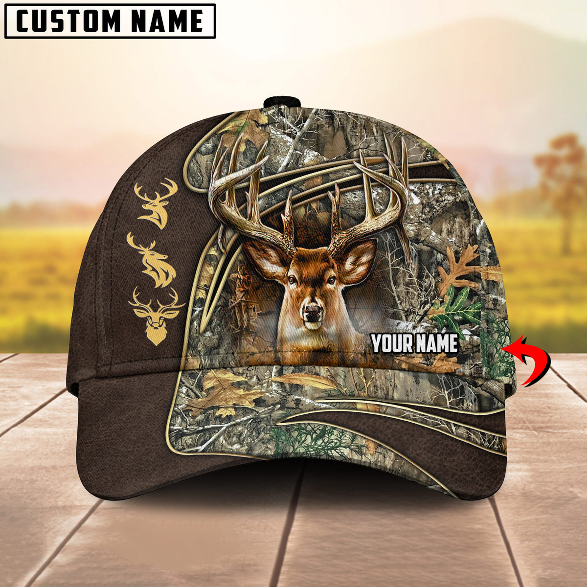 Maxcorners Wilderness Deer Hunting Camo Multicolor Personalized Name 3D Cap