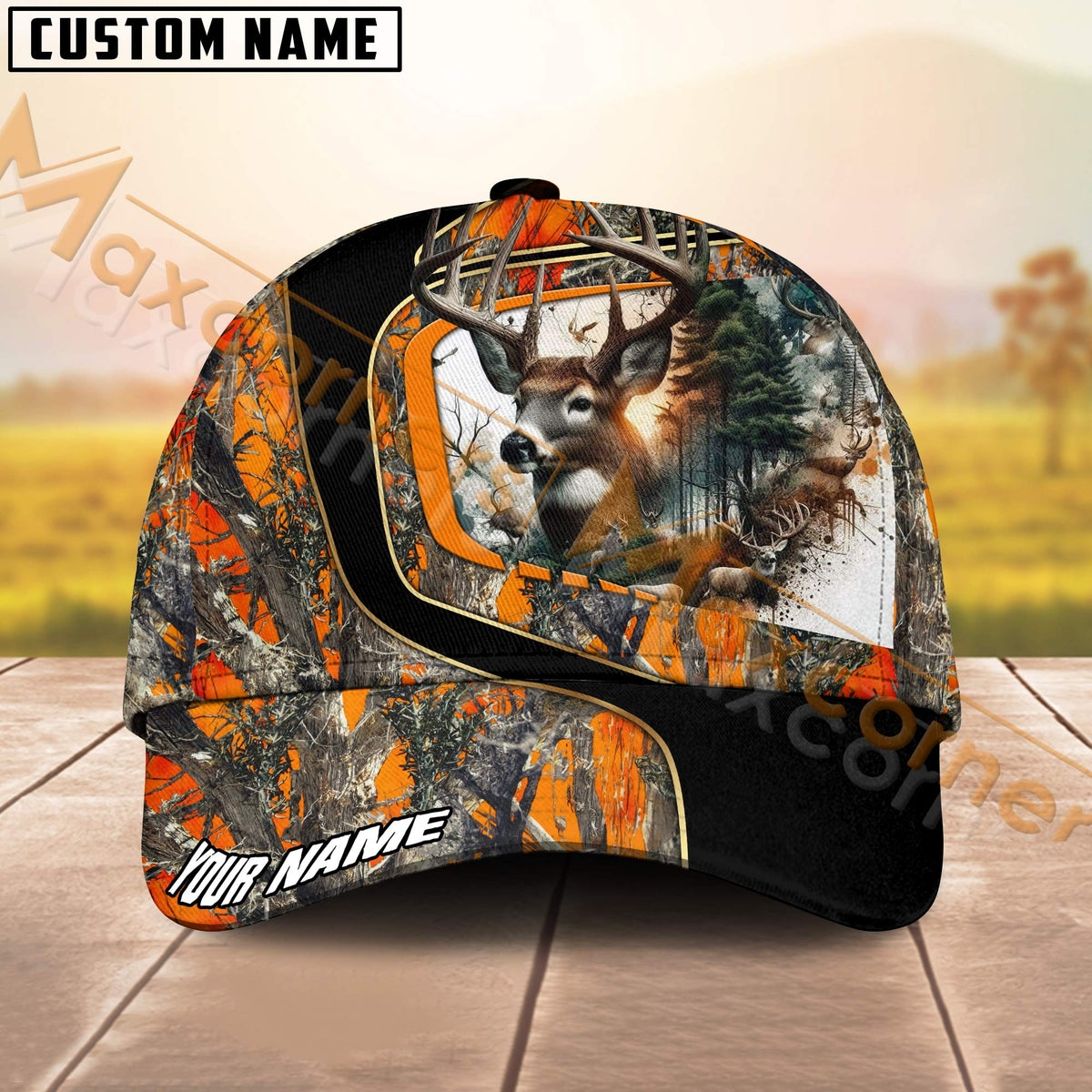 Maxcorners Hunting Deer Camo Pattern Multicolor Option Personalized 3D Cap