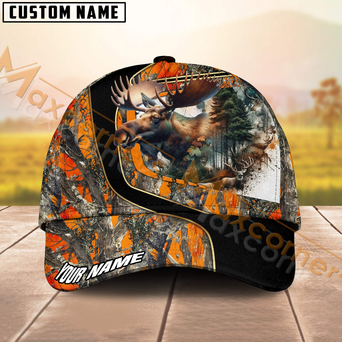 Maxcorners Hunting Moose Camo Pattern Multicolor Option Personalized 3D Cap