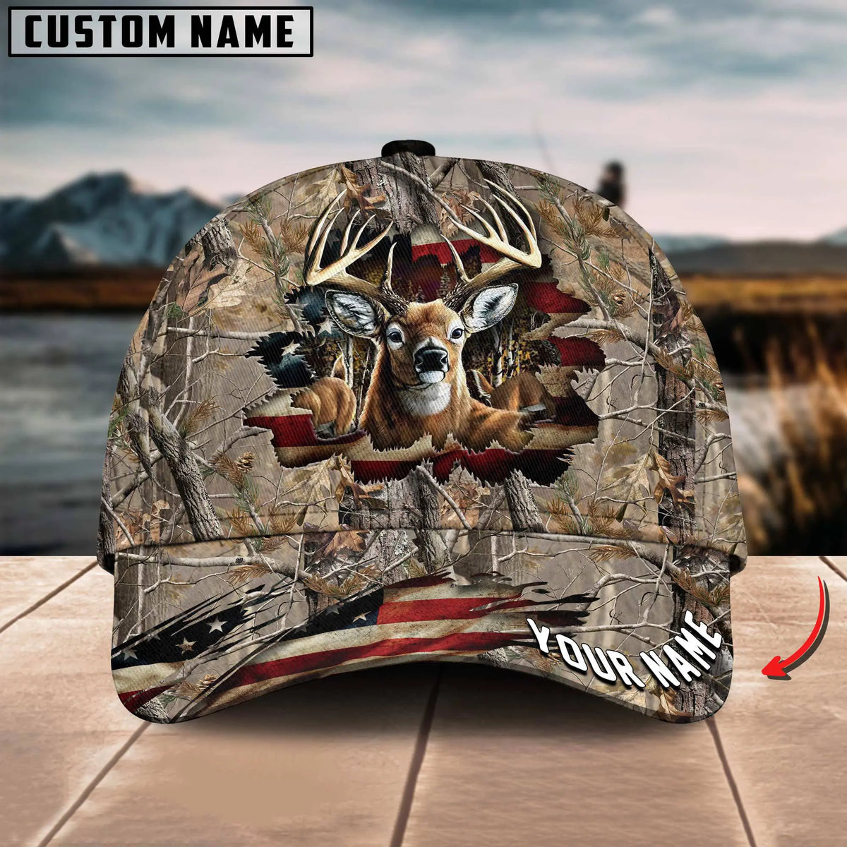 Maxcorners American Flag Hunting Deer Crack Camo Pattern Multicolor Option Personalized Cap