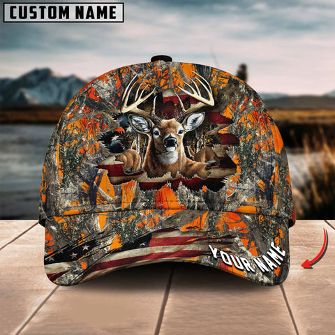 Maxcorners American Flag Hunting Deer Crack Camo Pattern Multicolor Option Personalized Cap