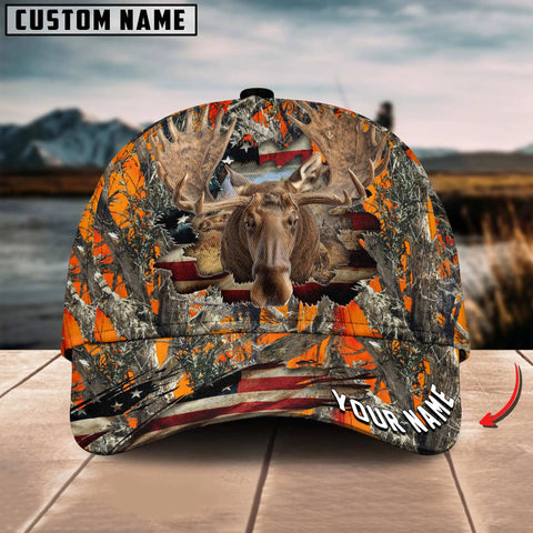 Maxcorners American Flag Hunting Moose Crack Camo Pattern Multicolor Option Personalized Cap