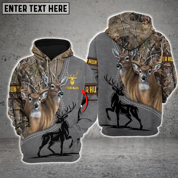 Maxcorners Couple Deer Hunting Grass Brown Camouflage Pattern Custom Name Shirt 3D All Over Printed Clothes