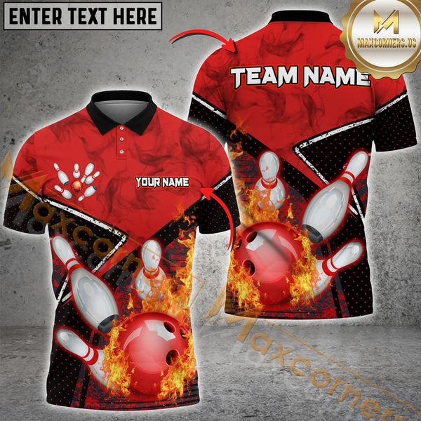 Maxcorners Ball And Pins Flame Smoke Bowling Jersey Multicolor Options Personalized Name, Team Name 3D Shirt