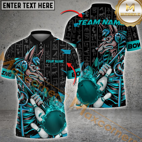 Maxcorners  Anubis Ball And Pins Fire Flame Bowling Jersey Multicolor Option Customized Name, Team Name 3D Polo Shirt