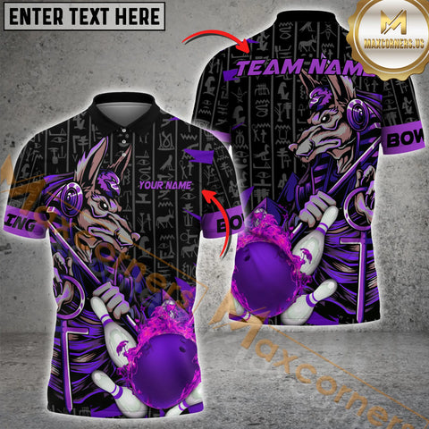 Maxcorners  Anubis Ball And Pins Fire Flame Bowling Jersey Multicolor Option Customized Name, Team Name 3D Polo Shirt