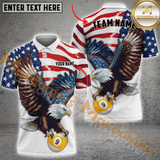 Maxcorners Ball 9 Eagle US Flag Retro Billiard Jersey Customized Name, Team Name 3D Polo Shirt