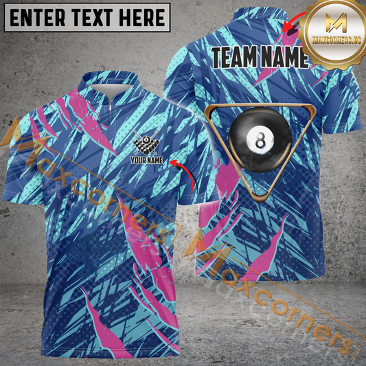 Maxcorners Billiards Ball 8 Grunge Rack Personalized Name, Team Name 3D Polo Shirt ( 4 Colors )