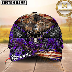 Maxcorners Wilderness Whitetail Buck Camo Terrain Antler Skull US Flag Personalized Hat 3D Printed Multicolor