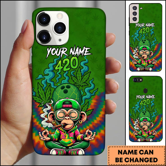 Maxcorners Bowling 420 Stoner Monkey Psychedelic Art Personalized Name 3D Phone Case