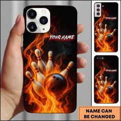 Maxcorners Bowling Fire Strike Flaming Pins & Ball Personalized Name 3D Phone Case