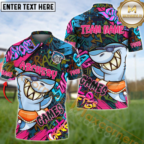 Maxcorners Archery Funny Shark Graffiti Personalized Name, Team Name 3D Shirt