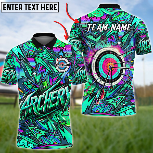 Maxcorners Archery Graffiti Multicolor Option Customized Name, Team Name 3D Polo Shirt