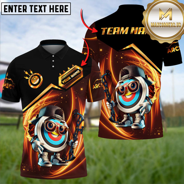 Maxcorners Archery Funny Crown Golden Multicolor Option Customized Name, Team Name 3D Polo Shirt