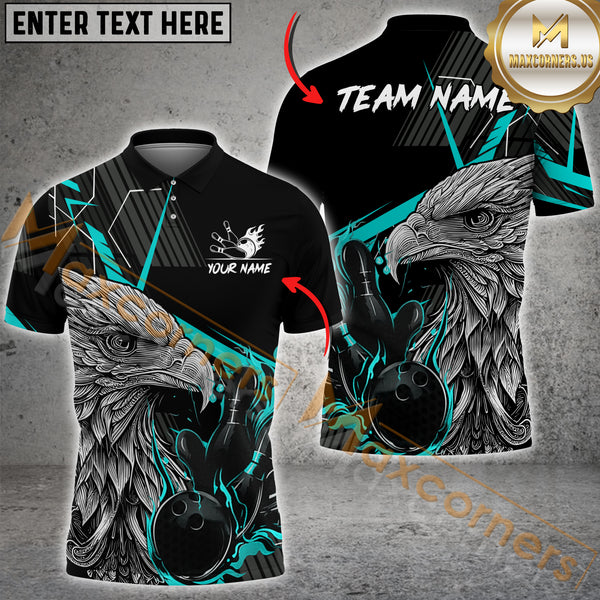 Maxcorners Bowling Majestic Eagle Multicolor Option Customized Name, Team Name 3D Polo Shirt