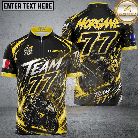 Maxcorners Darts Black Yellow Team 77 Personalized Name, Team Name 3D Shirt For Morgane