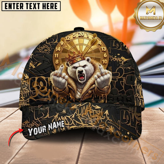 Maxcorners Darts Golden Crown Polar Bear Personalized Name Classic 3D Cap