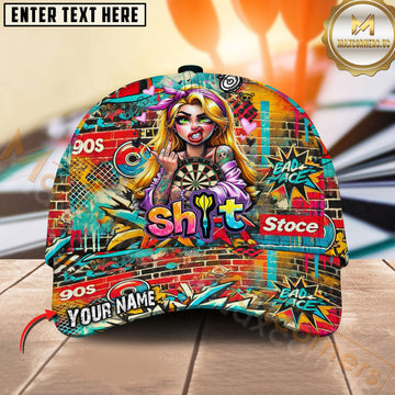 Maxcorners Darts 90s Graffiti Girl Personalized Name Classic 3D Cap