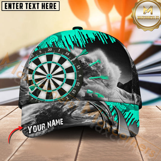 Maxcorners Darts Teal Ocean Wave Personalized Name Classic 3D Cap