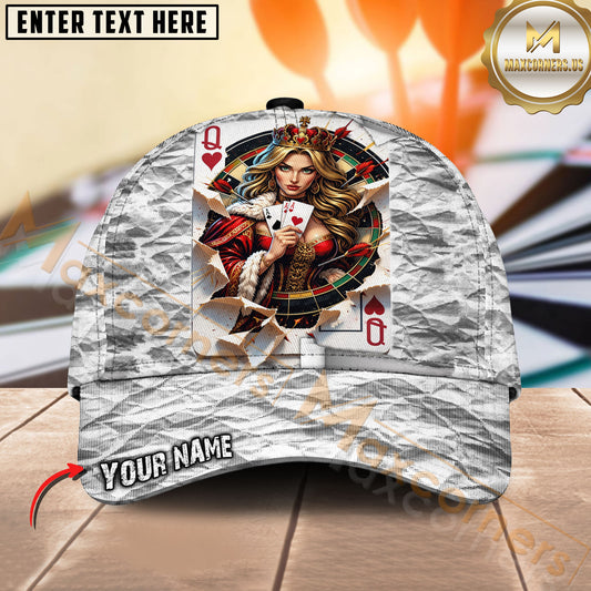 Maxcorners Darts Queen of Hearts Card Personalized Name Classic 3D Cap