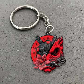 Maxcorners Darts Red Demon Mask Rock Hand 3D Keychain