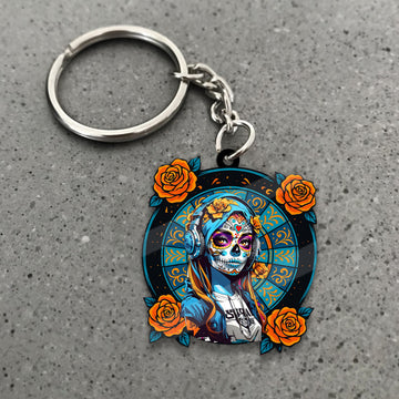 Maxcorners Darts Sugar Skull Girl With Roses 3D Keychain