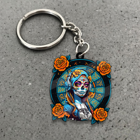 Maxcorners Darts Sugar Skull Girl With Roses 3D Keychain