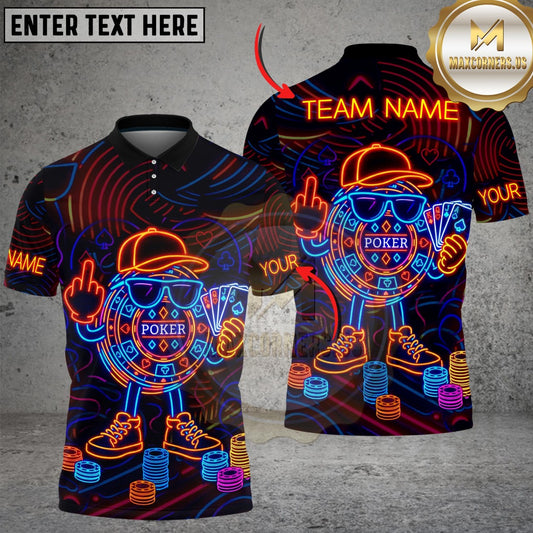 Maxcorners Neon Poker King Multicolor Customized Name, Team Name 3D Shirt