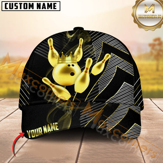 Maxcorners Bowling Ball & Pins King Crown Jersey Sport Multicolor Personalized Name 3D Cap