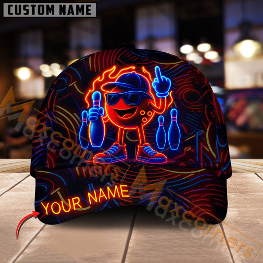 Maxcorners Bowling Neon Ball Champion Multicolor Personalized Name 3D Cap