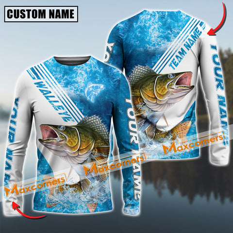 Maxcorners Ocean Predator Walleys Fishing Jersey Sun Protection Personalized Name,Team Name 3D Long Sleeve Shirt