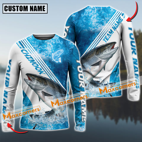 Maxcorners Ocean Predator Chinook Fishing Jersey Sun Protection Personalized Name,Team Name 3D Long Sleeve Shirt