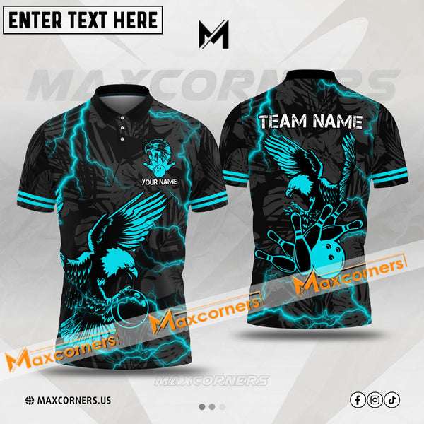 Maxcorners Thunder Eagle Bowling Jersey Premium Pattern Multicolor Option Customized Name, Team Name 3D Polo Shirt