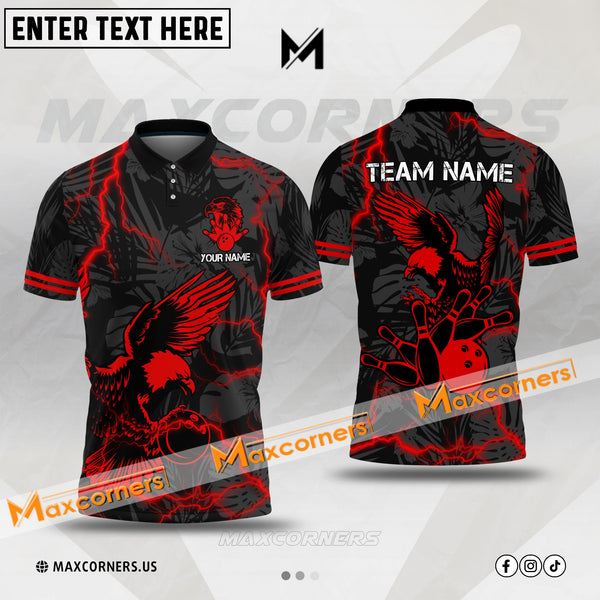 Maxcorners Thunder Eagle Bowling Jersey Premium Pattern Multicolor Option Customized Name, Team Name 3D Polo Shirt