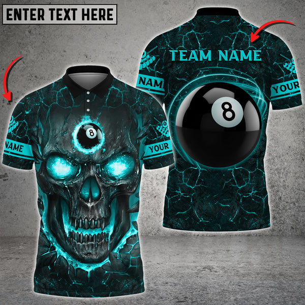 Maxcorners Billiard Skull Fire Flame Customized Name, Team Name 3D Polo Shirt