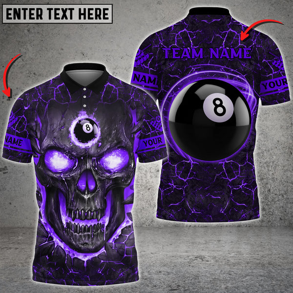 Maxcorners Billiard Skull Fire Flame Customized Name, Team Name 3D Polo Shirt