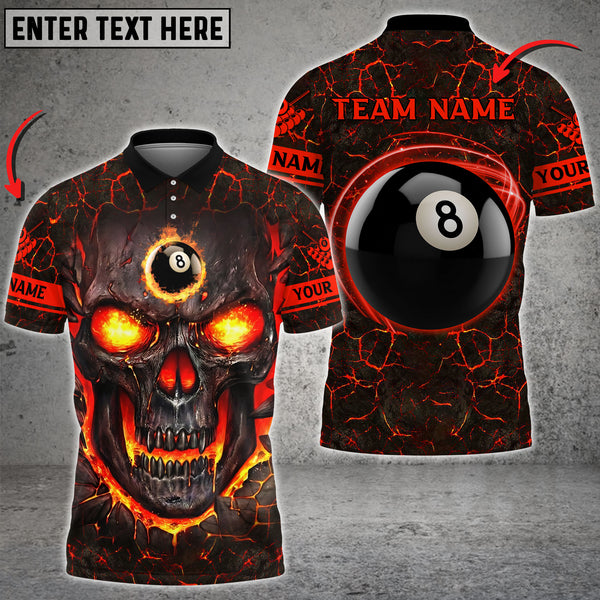 Maxcorners Billiard Skull Fire Flame Customized Name, Team Name 3D Polo Shirt