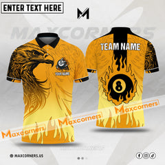 Maxcorners Eagle Fire Flame Billiard Jersey Mutilcolor Customized Name, Team Name 3D Polo Shirt