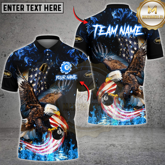 Maxcorners Billiard 8 Ball Eagle Fire Flame Multicolor Options Personalized Name, Team Name 3D Polo Shirt For James Sampel
