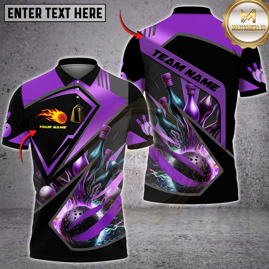 Maxcorners Ball And Pins Digital Golden Bowling Jersey Multicolor Options Personalized Name, Team Name 3D Shirt